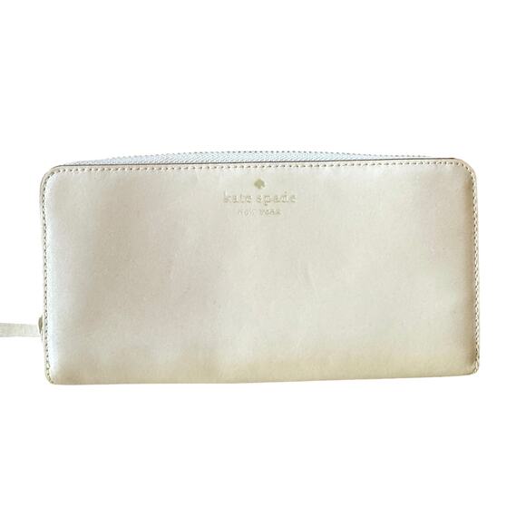 Kate Spade Zip Around pale pink Wallet Continental Card Holder Pocket gold logo - Picture 1 of 8